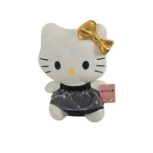 Sanrio Hello Kitty Black & Gold Dress With Bow 9" Tall Plush Stuffed Animal New